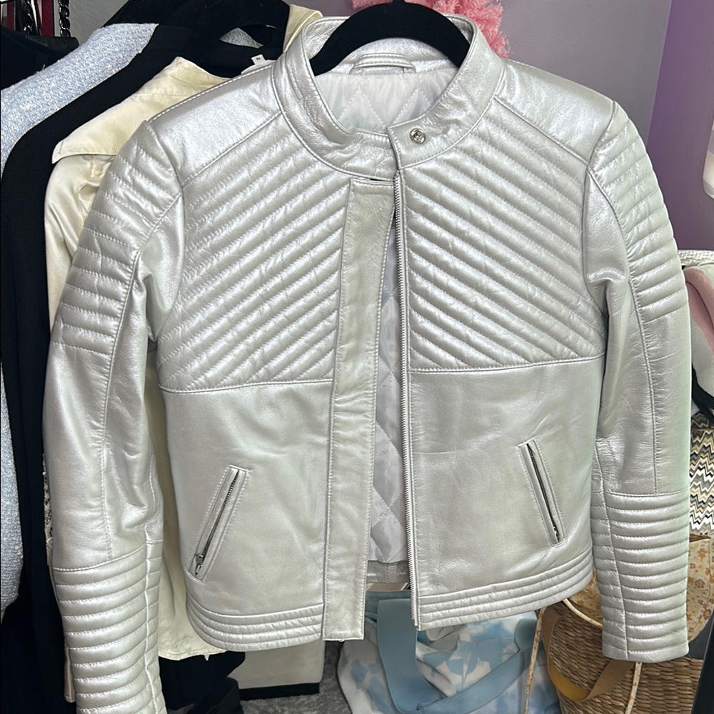 The Jacket Maker Women's Silver Leather Moto Jacket
